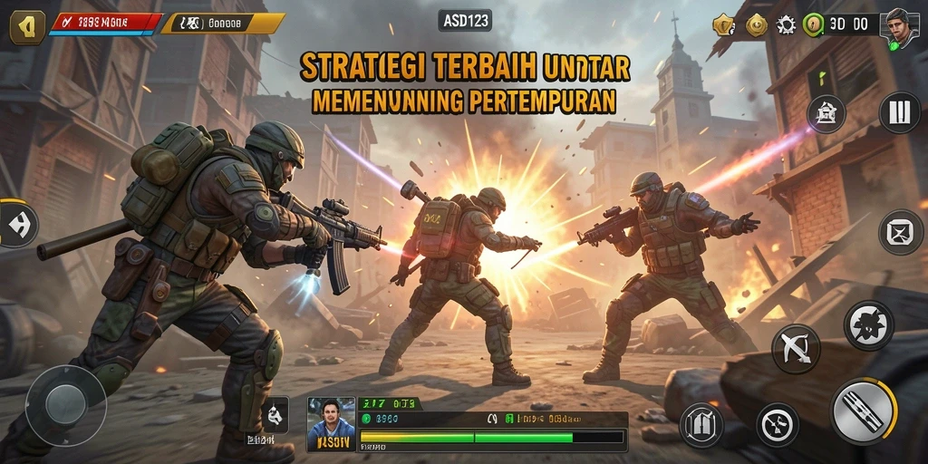 Tangkapan layar gameplay yang menunjukkan strategi pertempuran dalam ASD123.