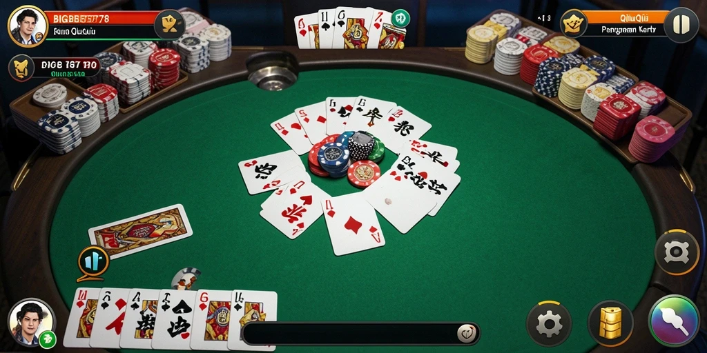 Screenshot gameplay BIGBET78 menunjukkan suasana permainan QiuQiu yang mendebarkan.