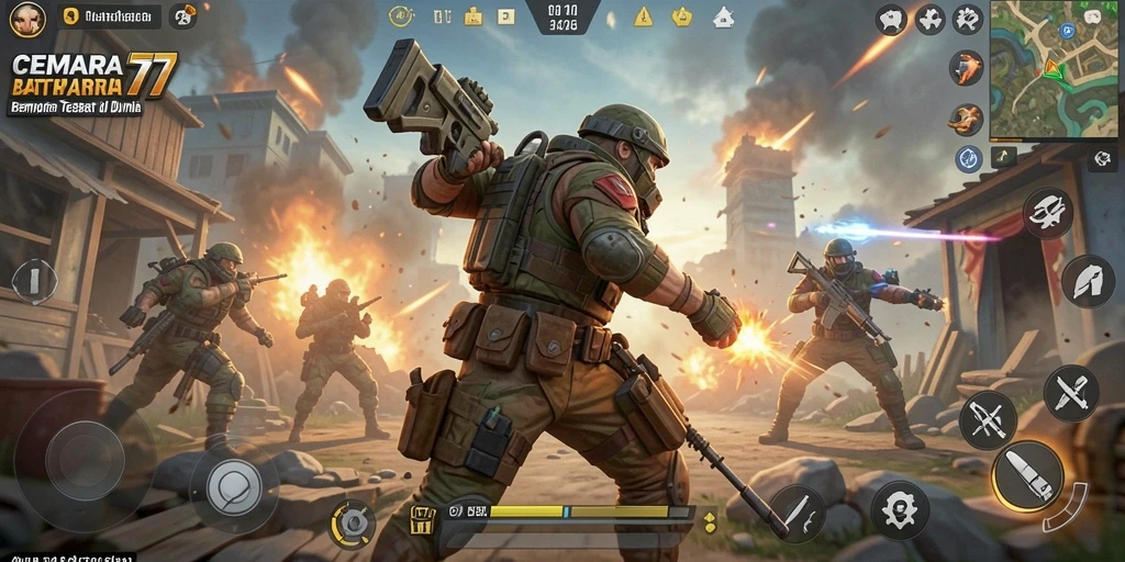 Tampilan gameplay seru di CEMARA77, aksi Battle Royale yang mendebarkan.