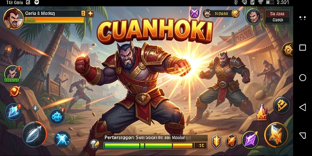 Screenshot gameplay CUANHOKI menampilkan pertarungan seru antara karakter dengan skill unik.