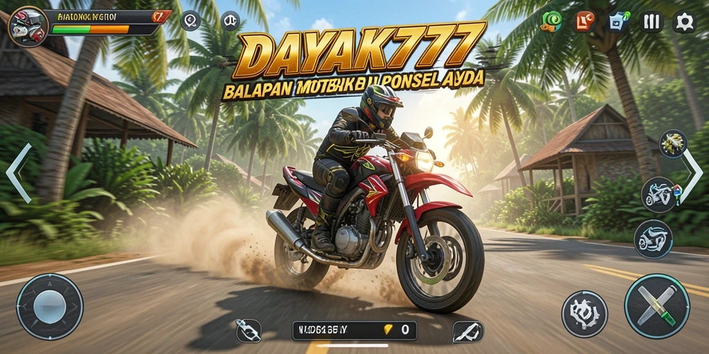 Tampilan gameplay yang mendebarkan dari DAYAK777 saat balapan motor.