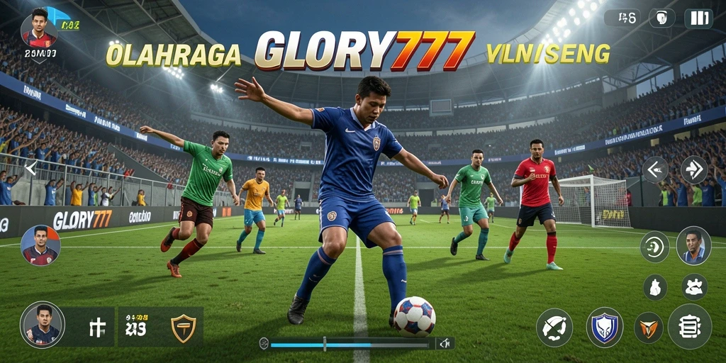 Screenshot gameplay <strong>GLORY777</strong> menampilkan aksi seru di lapangan olahraga.