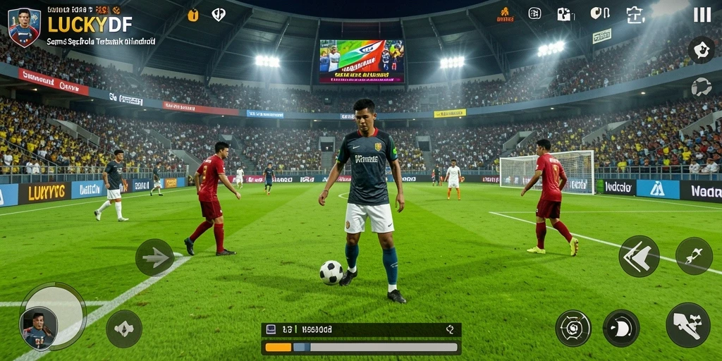 Tampilan gameplay menarik dalam LUCKYDF dengan aksi sepak bola yang mendebarkan.