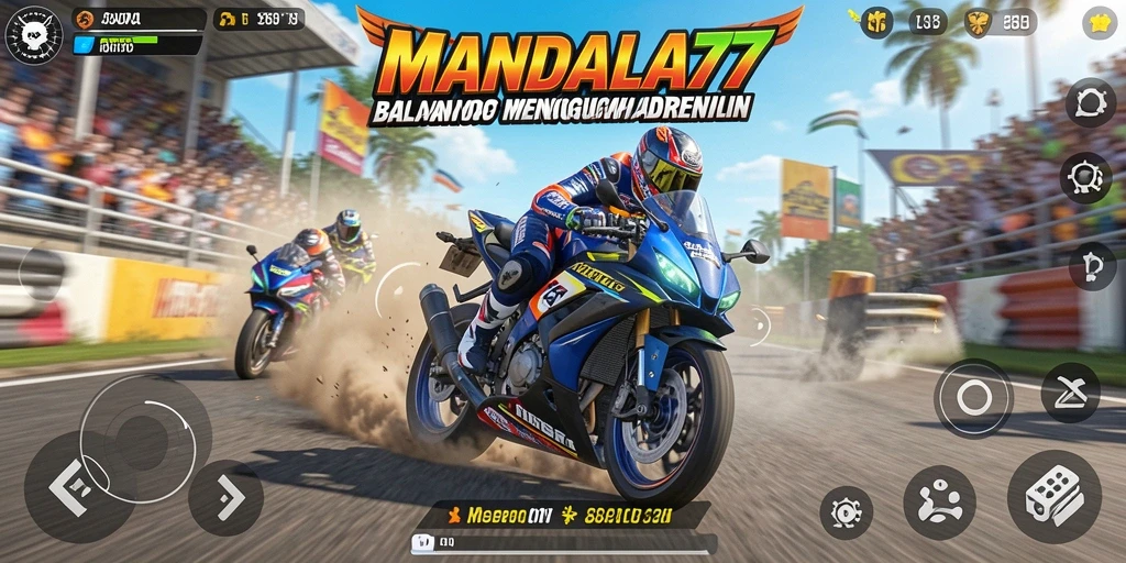 Tampilan gameplay MANDALA77 yang seru dan penuh aksi balapan motor.