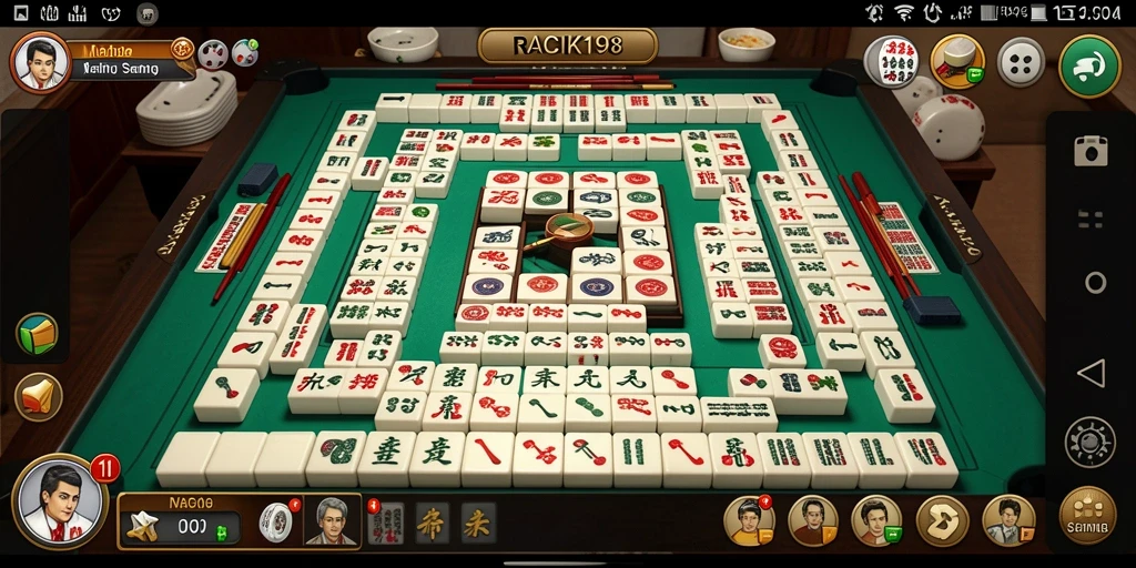 Screenshot utama gameplay Mahjong di RACIK198 yang menampilkan tantangan menyusun ubin.