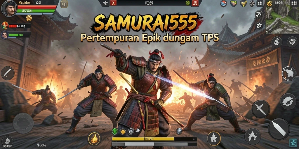 Tampilan gameplay menarik dari SAMURAI555 menunjukkan aksi pertempuran intens