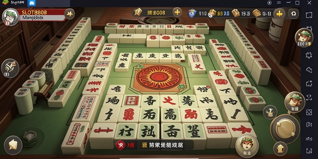 Tampilan utama gameplay SLOT8808 dengan ubin Mahjong yang menarik.