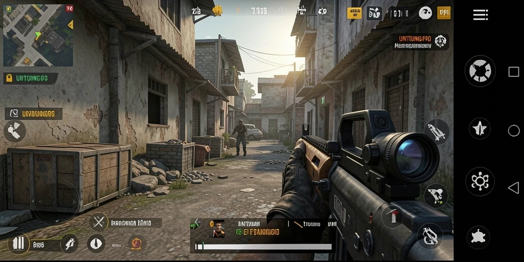 Tangkapan layar gameplay UNTUNGGO yang menunjukkan aksi menegangkan.