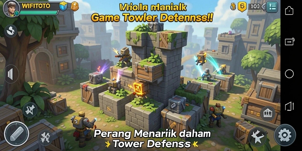 Gameplay seru WIFITOTO dengan tampilan strategi Tower Defense.